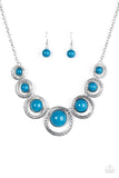 Paparazzi "Jungle River" Blue Beads Silver Frame Tribal Necklace & Earring Set Paparazzi Jewelry