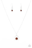 Paparazzi "I'm A Great GLISTENER" Brown Rhinestone Circular 3D Frame Silver Tone Necklace & Earring Set Paparazzi Jewelry