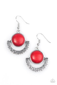 Paparazzi "Sunset Sailing" Red Stone SIlver Tribal Pattern Earrings Paparazzi Jewelry