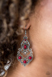 Paparazzi "Jungle Runway" Red Bead Silver Filigree Earrings Paparazzi Jewelry