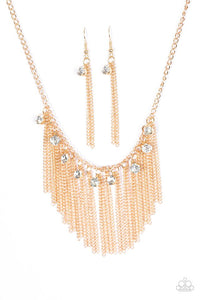 Paparazzi "In For The Long RUNWAY" Gold Necklace & Earring Set Paparazzi Jewelry