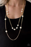 Paparazzi "My Main GLAM" Gold Chain White Faux Pearls Necklace & Earring Set Paparazzi Jewelry
