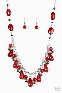 Paparazzi Hues She" Red and Silver Bead Fringe Necklace & Earring Set Paparazzi Jewelry