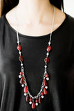Paparazzi Hues She" Red and Silver Bead Fringe Necklace & Earring Set Paparazzi Jewelry