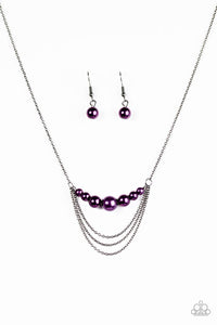 Paparazzi "When POSH Comes To Shove" Purple Bead Gunmetal Black Necklace & Earring Set Paparazzi Jewelry