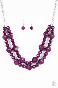 Paparazzi "Galapagos Glam" Purple Bead Silver Chain Necklace & Earring Set Paparazzi Jewelry