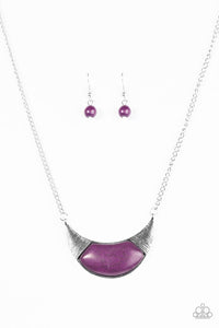 Paparazzi "Run With The Pack" Purple Stone Crescent Frame Silver Tone Necklace & Earring Set Paparazzi Jewelry