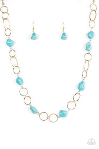 Paparazzi "Canyon Trip" Blue Gold Necklace & Earring Set Paparazzi Jewelry