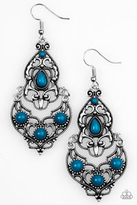 Paparazzi "Jungle Runway" Blue Bead Silver Filigree Earrings Paparazzi Jewelry