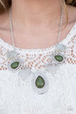 Paparazzi "Jungle Jane" Green Bead Teardrop Silver Tone Frame Necklace & Earring Set Paparazzi Jewelry