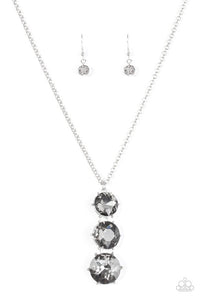 Paparazzi "I Solemnly Swear To Sparkle" Silver Tone Smoky Rhinestone Necklace & Earring Set Paparazzi Jewelry