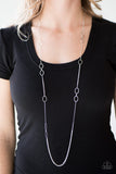 Paparazzi "Shine Time" Silver Hoop Long Chain Necklace & Earring Set Paparazzi Jewelry
