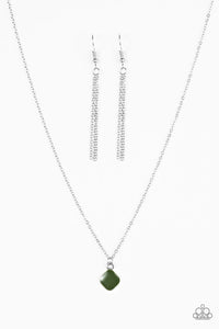 Paparazzi "Paint A Picture" Green Pendant Silver Tone Necklace & Earring Set Paparazzi Jewelry