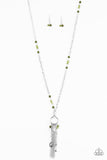 Paparazzi "Whimsically Wayward" Green Faux Crystal Bead Silver Tone Necklace & Earring Set Paparazzi Jewelry