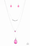 Paparazzi "Stone Streams" Pink Stone Silver Necklace & Earring Set Paparazzi Jewelry