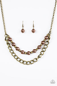 Paparazzi VINTAGE VAULT "Glam and Grind" Brown Necklace & Earring Set Paparazzi Jewelry