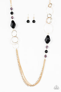 Paparazzi "Wonderfully Colorful" Black Beads Hoops Gold Tone Necklace & Earring Set Paparazzi Jewelry