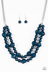 Paparazzi "Galapagos Glam" Blue Bead Silver Chain Necklace & Earring Set Paparazzi Jewelry
