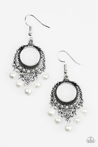 Paparazzi "Uncatchable" White Pearly Bead Silver Filigree Earrings Paparazzi Jewelry