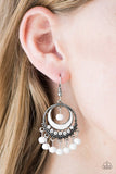 Paparazzi "Meet Me At Midnight" White Bead Ornate Silver Frame Earrings Paparazzi Jewelry