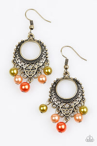 Paparazzi "Uncatchable" Multi Color Pearly Bead Brass Filigree Earrings Paparazzi Jewelry