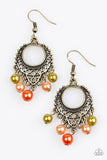 Paparazzi "Uncatchable" Multi Color Pearly Bead Brass Filigree Earrings Paparazzi Jewelry