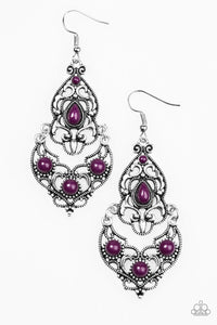 Paparazzi "Jungle Runway" Purple Bead Silver Filigree Earrings Paparazzi Jewelry