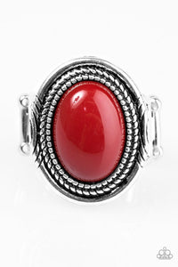 Paparazzi "HUE Do You Think You Are?" Red Bead Shimmery Silver Tone Ring Paparazzi Jewelry