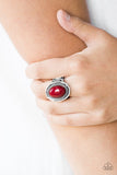 Paparazzi "HUE Do You Think You Are?" Red Bead Shimmery Silver Tone Ring Paparazzi Jewelry