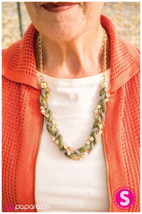 Paparazzi "Braided Treasure" Green Necklace & Earring Set Paparazzi Jewelry