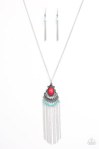 Paparazzi "Mesa Breeze" Multi Silver Frame Red Blue Stone Silver Necklace & Earring Set Paparazzi Jewelry