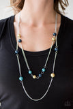 Paparazzi "My Main GLAM" Multi Blue Green Yellow Faux Pearls Silver Tone Chain Necklace & Earring Set Paparazzi Jewelry