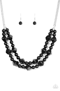 Paparazzi "Galapagos Glam" Black Bead Silver Chain Necklace & Earring Set Paparazzi Jewelry