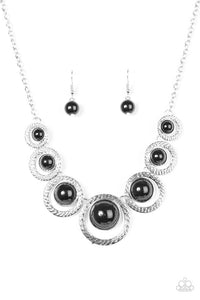 Paparazzi "Jungle River" Black Beads Silver Frame Tribal Necklace & Earring Set Paparazzi Jewelry