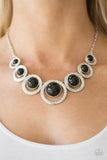 Paparazzi "Jungle River" Black Beads Silver Frame Tribal Necklace & Earring Set Paparazzi Jewelry