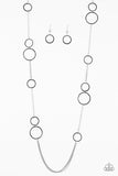 Paparazzi "Hoop and Hoppin" Black Hoops Silver Tone Necklace & Earring Set Paparazzi Jewelry