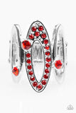 Paparazzi "Trilogy" Red Rhinestone Silver Oval Frame Ring Paparazzi Jewelry