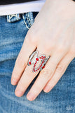 Paparazzi "Trilogy" Red Rhinestone Silver Oval Frame Ring Paparazzi Jewelry