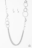 Paparazzi "Wonderfully Colorful" White Beads Hoops Silver Tone Necklace & Earring Set Paparazzi Jewelry
