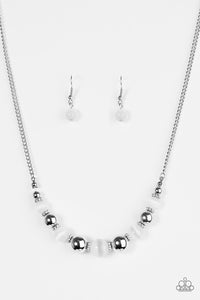 Paparazzi "Upper Glass" White and Silver Bead Necklace & Earring Set Paparazzi Jewelry