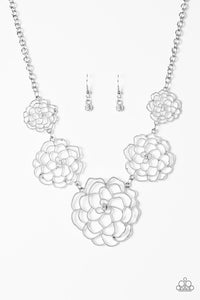 Paparazzi "Crowned Carnation" White Necklace & Earring Set Paparazzi Jewelry