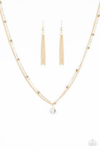 Paparazzi "FAME Time" Gold Chain White Rhinestone Necklace & Earring Set Paparazzi Jewelry