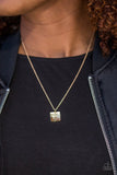 Paparazzi "Trust in Faith" Gold Trust The Lord Square Pendant Necklace & Earring Set Paparazzi Jewelry