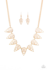 Paparazzi "Triassic Triumph" Gold Necklace & Earring Set Paparazzi Jewelry