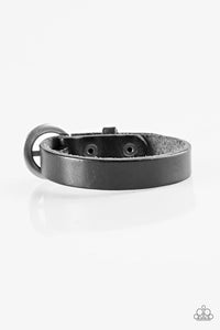 Paparazzi "Over And Out" Black Leather Silver Buckle Urban Bracelet Unisex Paparazzi Jewelry