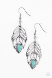 Paparazzi "Bold Little Bird" Blue Turquoise Stone Silver Feather Design Earrings Paparazzi Jewelry