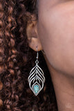 Paparazzi "Bold Little Bird" Blue Turquoise Stone Silver Feather Design Earrings Paparazzi Jewelry
