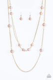 Paparazzi "My Main GLAM" Brown Faux Pearls Gold Tone Chain Necklace & Earring Set Paparazzi Jewelry