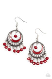 Paparazzi "Meet Me At Midnight" Red Bead Ornate Silver Frame Earrings Paparazzi Jewelry