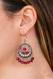 Paparazzi "Meet Me At Midnight" Red Bead Ornate Silver Frame Earrings Paparazzi Jewelry